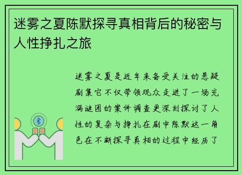 迷雾之夏陈默探寻真相背后的秘密与人性挣扎之旅